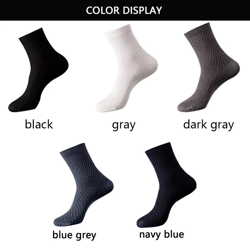 5 Pairs Men Bamboo Fiber Crew Casual Socks Man High Quality Spring Summer Autumn Business Breathable Black Male Dress Long Socks
