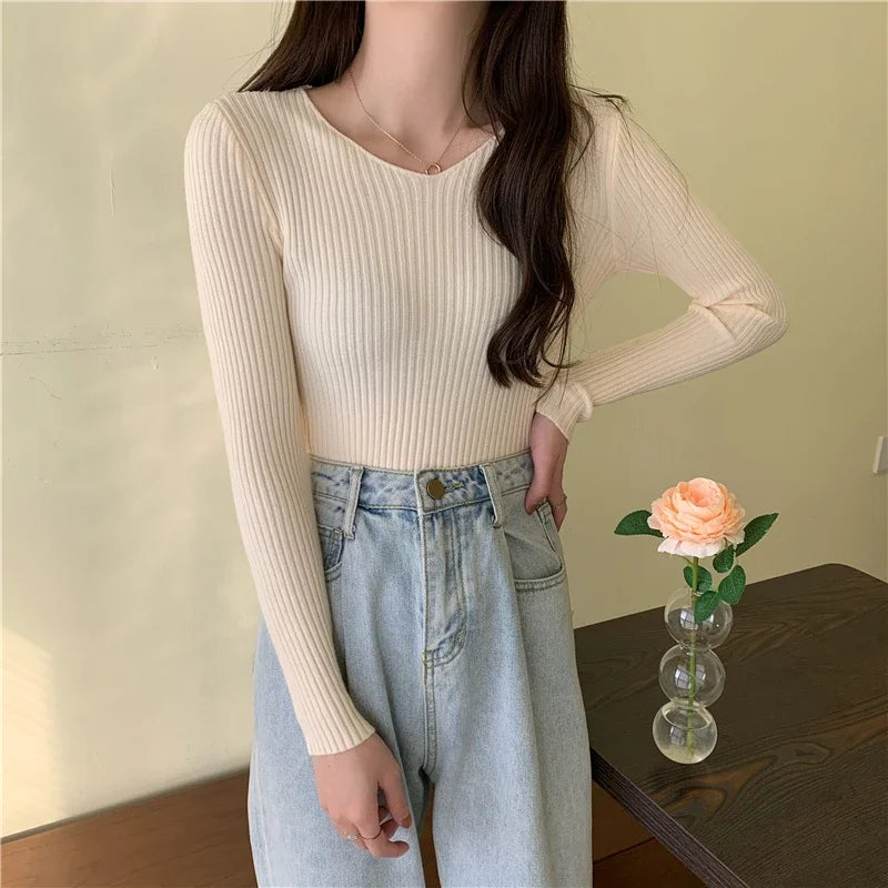Casual Long Sleeve Knitted Pullover 2025 Autumn Winter Women Sweaters Femme Basic Solid Jersey Tops Fashion Clothes