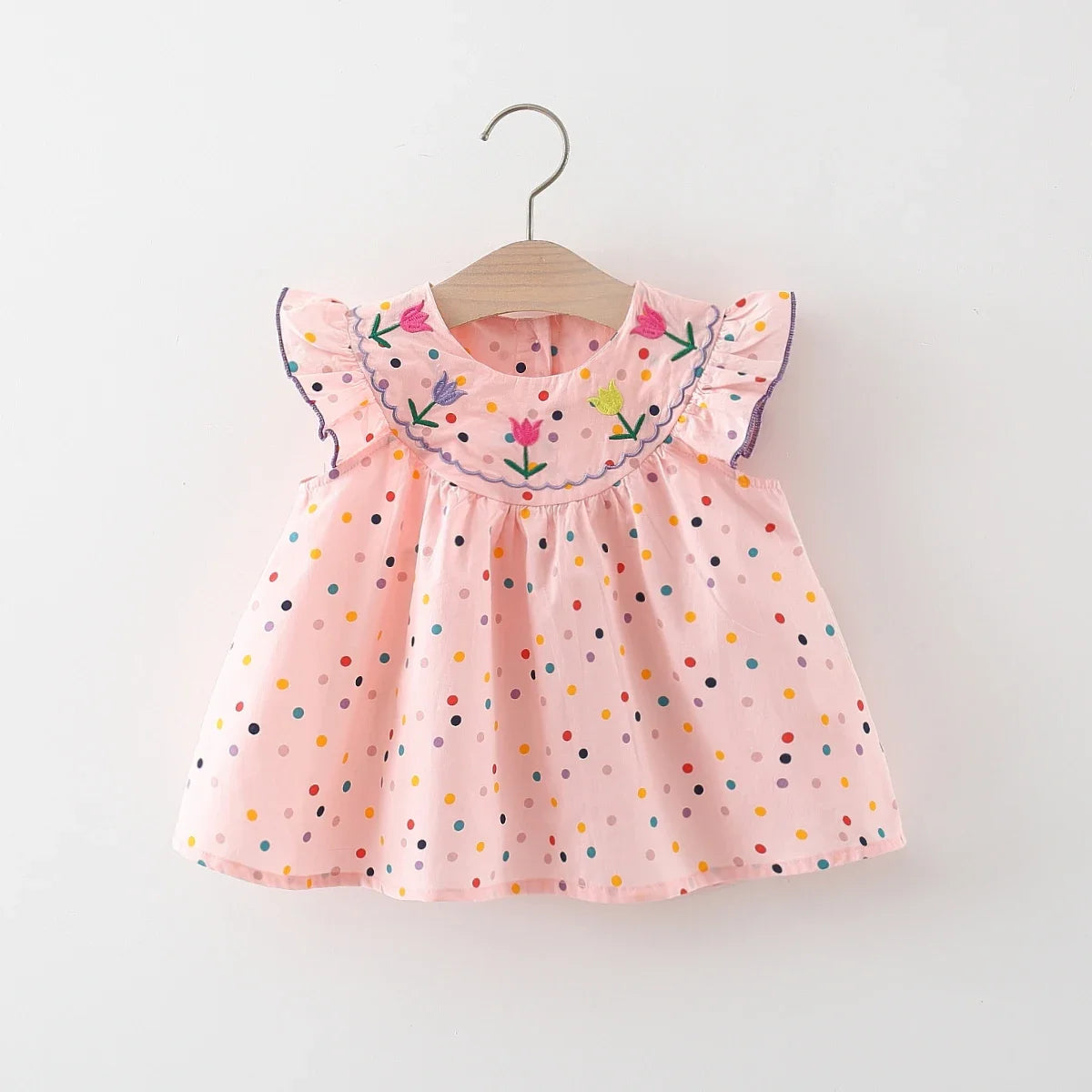 Baby Girl Dress Summer Colorful Polka Dot Flower Embroidery Girls Princess Dress Cute Girls Beach Dresses