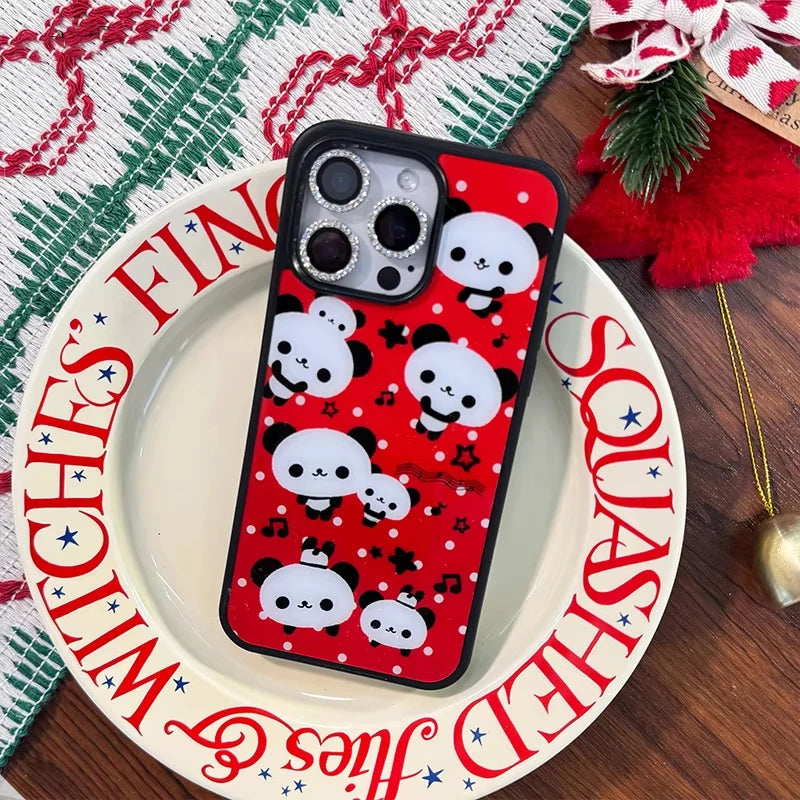 Kawaii Small Panda Star Polka Dot Cute Phone Case For iPhone 16 Pro Max 15 14 Plus 13 12 11 Pro Shockproof Silicone Back Cover