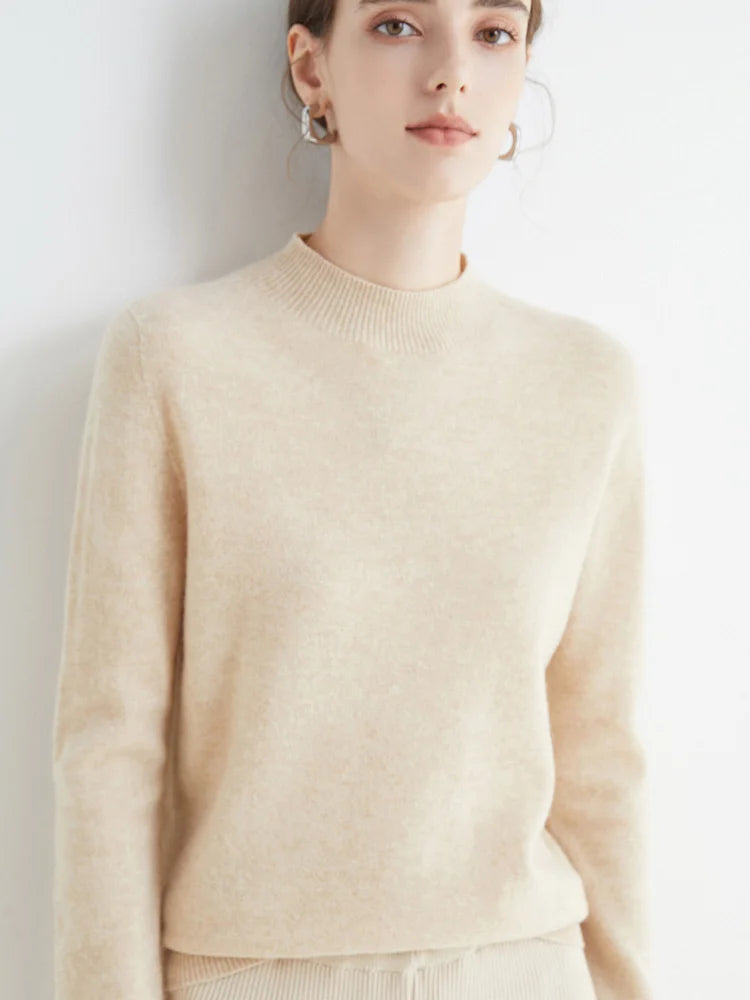 AOSSVIAO 2026 Autumn Winter Solid Mock-neck Pullover Sweater For Women Casual Knitwear Female Clothing Basic Soft Tops