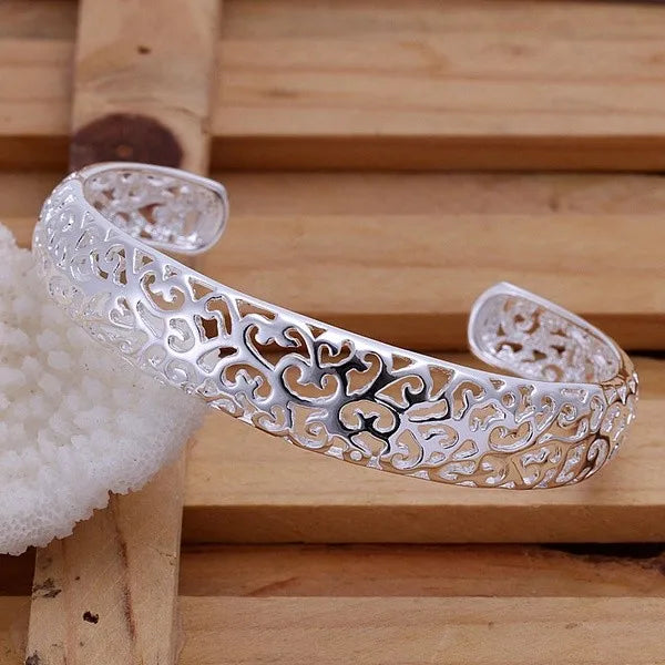 925 Sterling Silver Open Bangle Bracelet for Women Lady Girl Cute Favorite Gift Retro Charm Exquisite Circular Fashion Jewelry