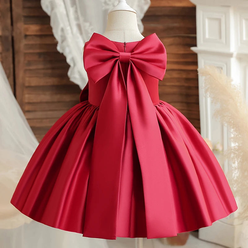Flower Girl Dresses for Wedding Kids Backless Tulle Tutu  Princess Prom Party Clothes Baby 1st Birthday Baptism White Dress
