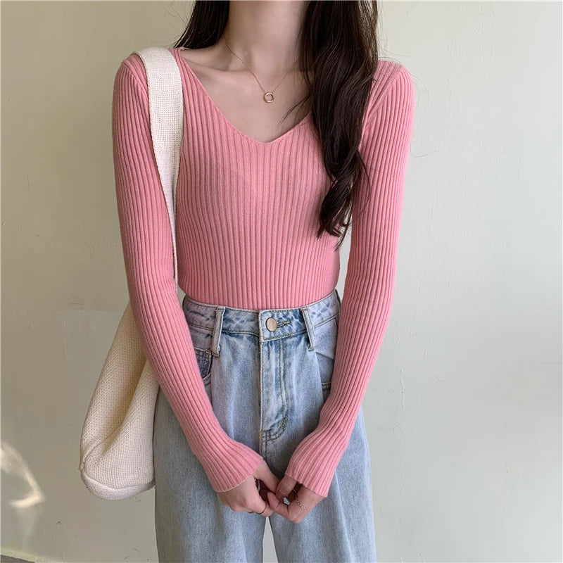 Casual Long Sleeve Knitted Pullover 2025 Autumn Winter Women Sweaters Femme Basic Solid Jersey Tops Fashion Clothes