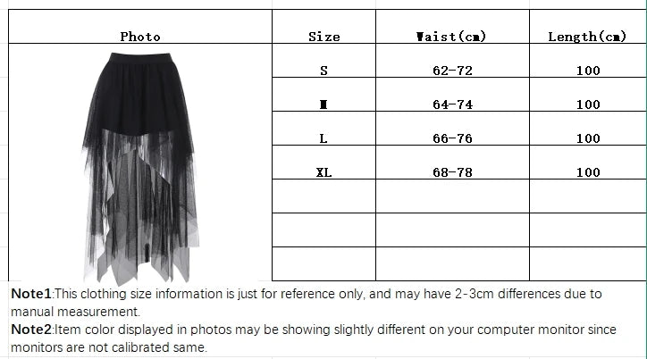 Sexy Net Yarn High-Waisted Irregular Skirt for Women Summer New European and American Gothic Style Versatile Casual Skirts