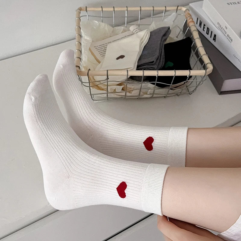Socks For Women New Heart Design Cute Socks Breathable Simple Korean Style Sweat absorption Girls Cotton Socks Daily Classic
