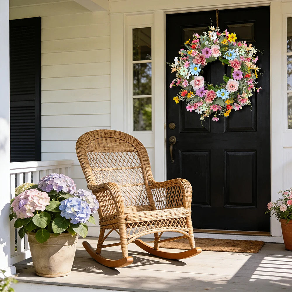 Artificial Daisy Flower Wreath for Spring,Valentine Easter Door Wall Decor, Wedding Party Garland Indoor Outdoor Home Decoration