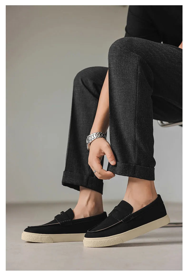 New Suede Leather Mens Loafers Cowhide Slip On Flats Handmade Casual Shoes Leisure Walk Moccasins Outdoor Business