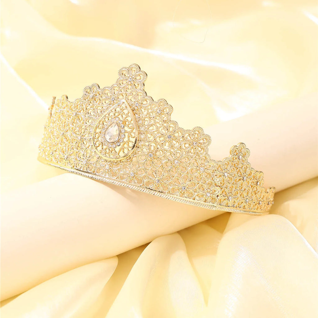 High-Quality Gold-Plated Women's Trendy Tiara Luxurious Vintage Style Middle Eastern Bridal Crown Parties, Banquets  Weddings