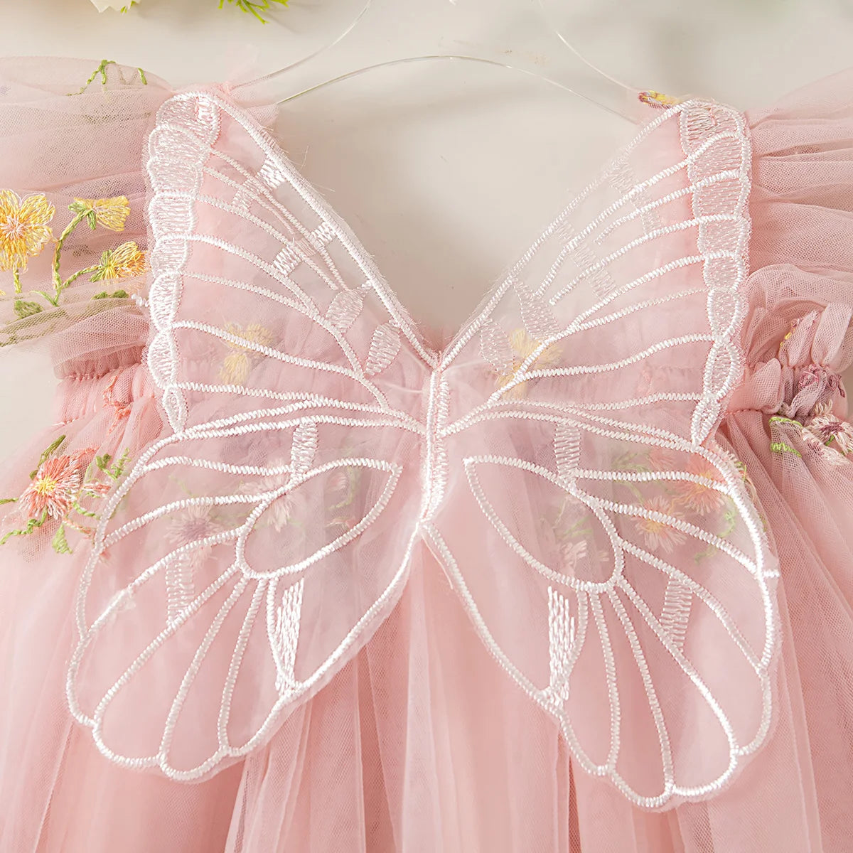 Summer New Sweet Butterfly Wing Baby Girl Princess Dress, Floral Chiffon Wedding Party Children'S Sleeveless Clothes (0-4 Years）