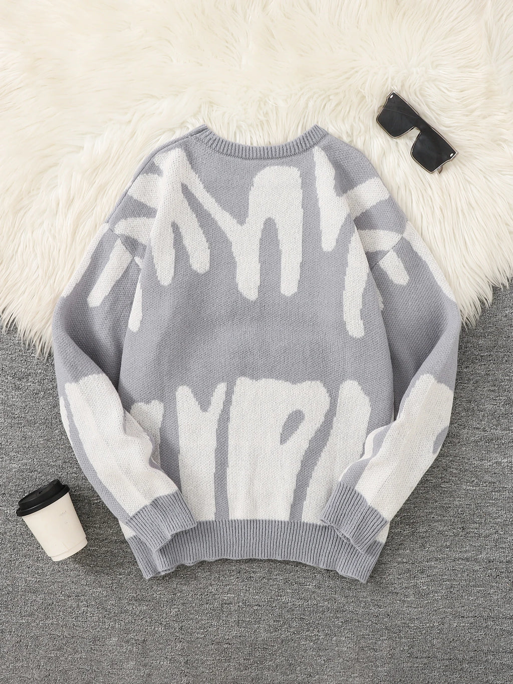 New Popular Autumn Winter Irregular Jacquard Pattern Pullover Sweater Casual Round Neck Contrast Color Knitted Men's Pullover