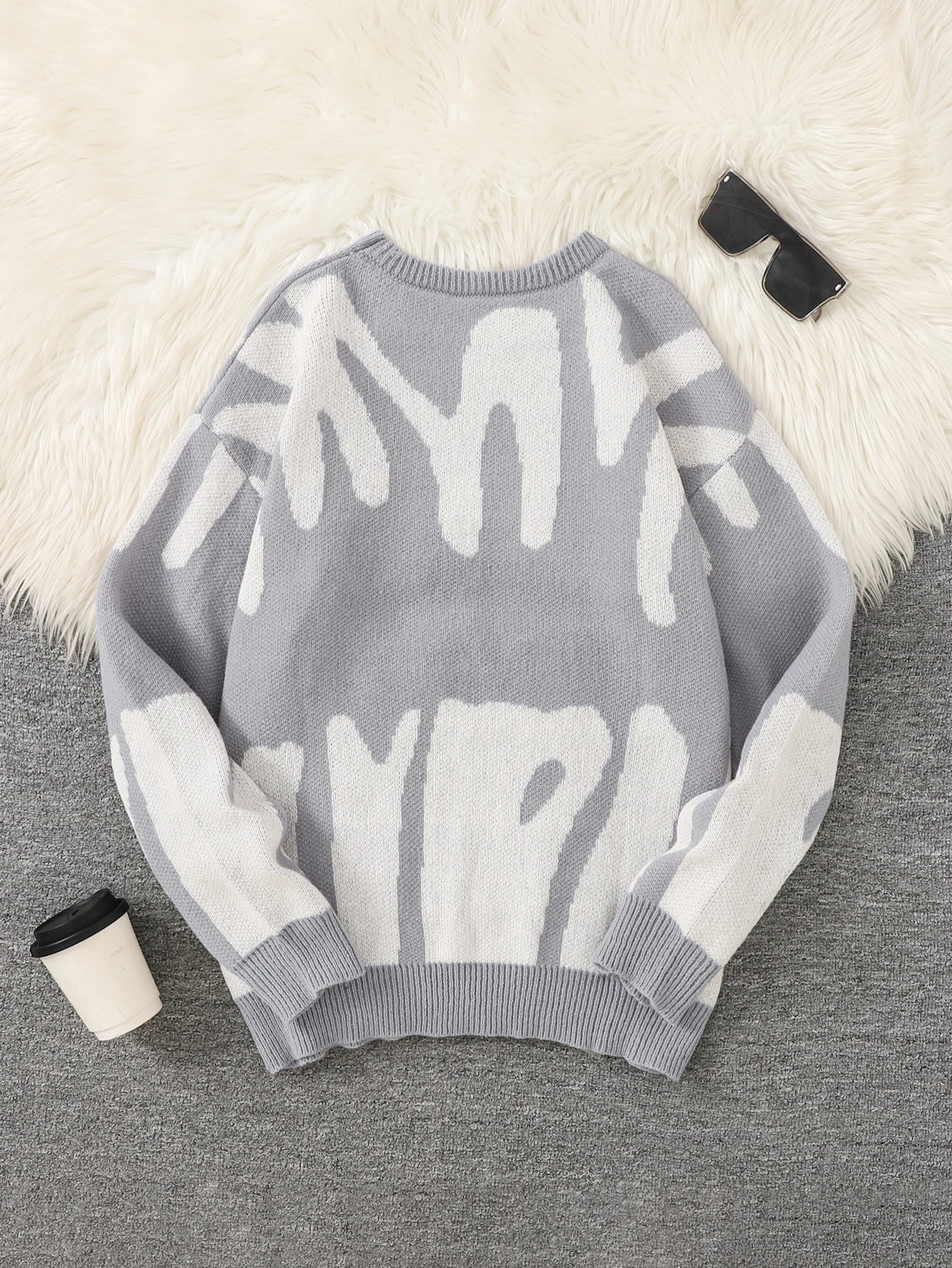 New Popular Autumn Winter Irregular Jacquard Pattern Pullover Sweater Casual Round Neck Contrast Color Knitted Men's Pullover