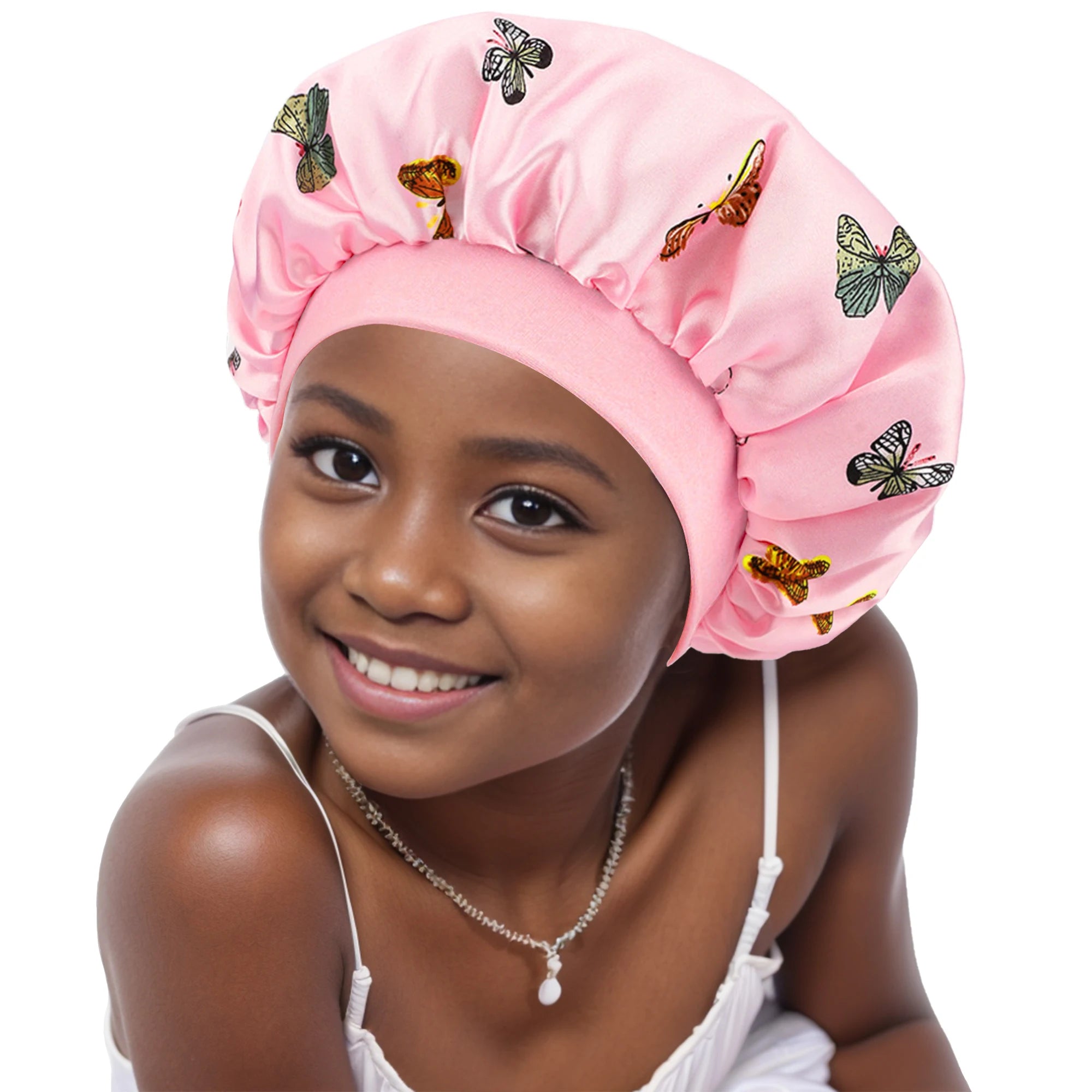Children Bonnet New Wide Edge Elastic Butterfly Printing Sleep Fashion Leisure Home Comfortable Nightcap Hair Cap
