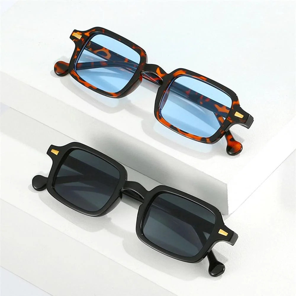Sun Glasses Casual Men UV400 Protection Rivets Decoration Vintage Women Rectangle Luxurious