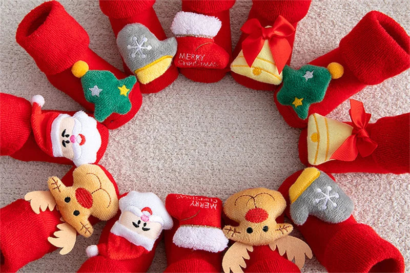 Baby Christmas Socks Newborns Cotton Winter Thickened Short Socks Kids Floor Socks Girls Boys Non-slip Print Toddler Clothing