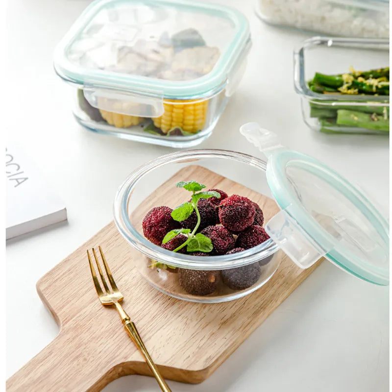 High Borosilicate Glass Lunch Box Microwave Heating Sealed Bento Boxes Refrigerator Freezer Box Fresh-keeping Soup Bowls