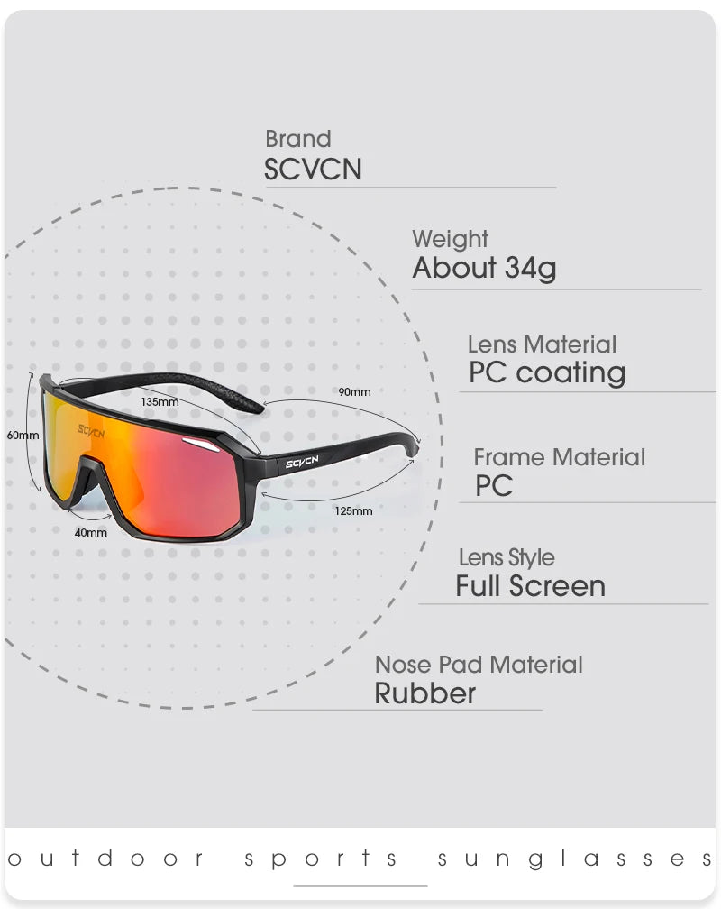 SCVCN New Cycling Glasses Bike Sunglasses Men UV400 Eyewear Outdoor Sports MTB Goggles Bicycle Women Riding Hiking Sunglasses