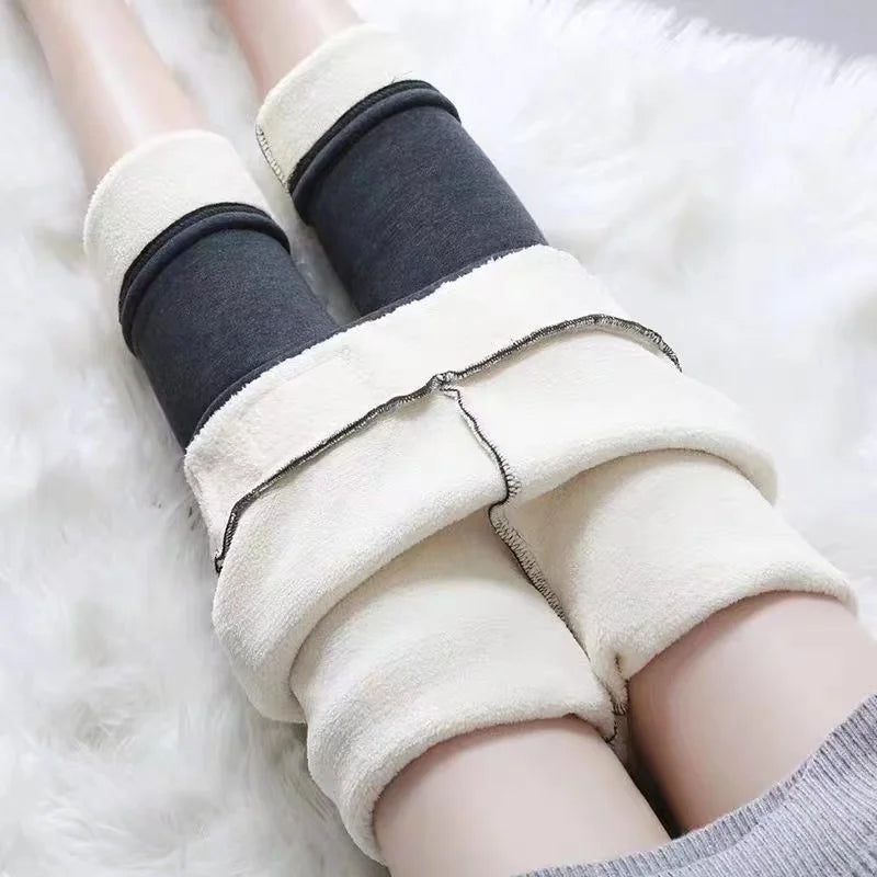 Ultra thick imitation lamb cashmere artificial velvet leggings winter plush thickened high waisted long pants, warm pants