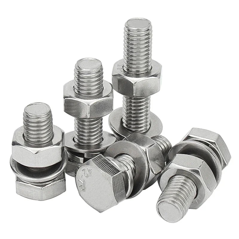 4 In1 Set 304 Stainless Steel Hexagon Screw Nut Flat Washer Spring Washer Gasket Bolt Combination M3M4M5M6M8M10M12~M36 Lengthen