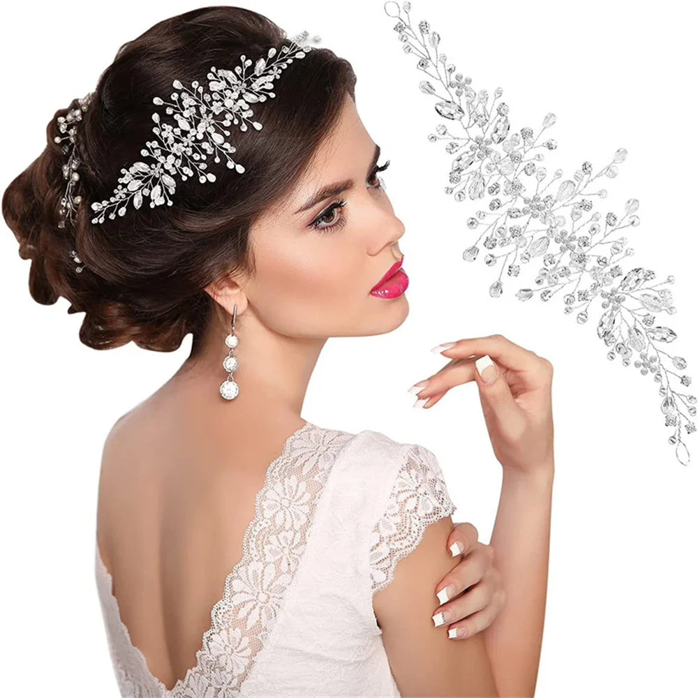 Fashion Clear Bridal Tiara Headbands for Women Wedding Hair Jewelry Accessories Handmade Leaf Bride Headdress Hair Ornaments