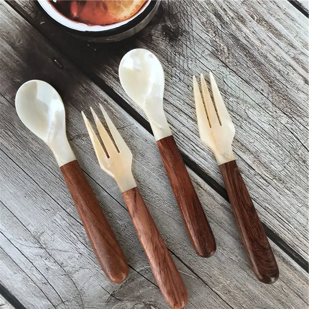 Natural Shell Resin Spoon Fork Ice Cream Dessert Spoon Caviar Spoon Seashells Stirring Spoons Teaspoon Kitchen Tool