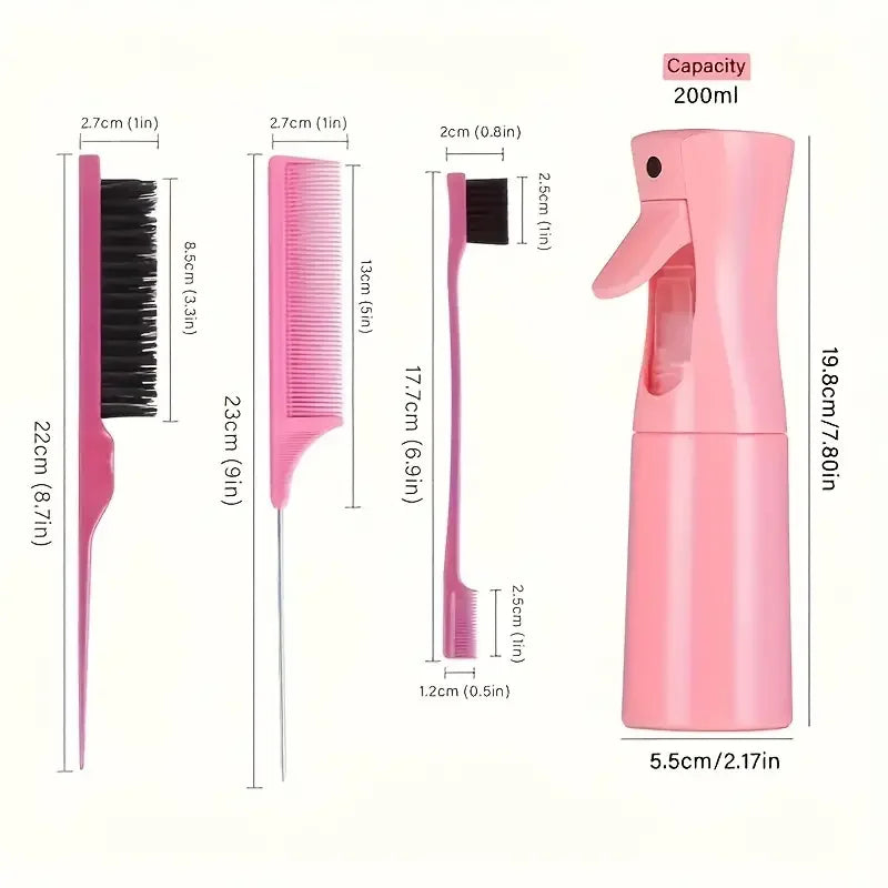 4pcs/Set Hairdressing Tools Set spray Bottle Rat Tail Comb Teasing Hair Brush Edge Control Hair comb For Combing Smoothing Hair