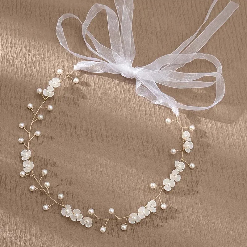 Elegant Flower Pearl Wreath Headband Bride Wedding Dress Accessories Garland Headdress Bride Hair Band Hairvine Wedding Jewelry