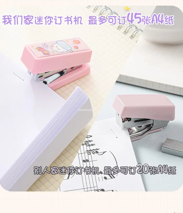 Mini Stapler Set with Staples Cute Rabbit Bear Paper Binder Stationery Office Binding Tools School Supplies