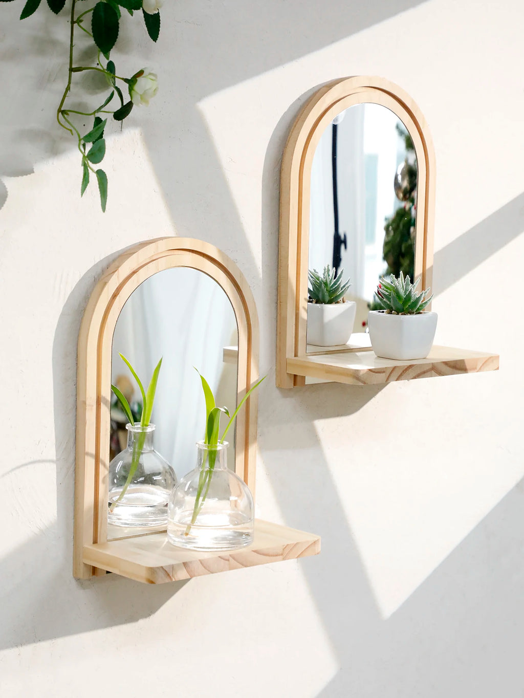 1Pc Boho Style Wooden Wall Shelves - Geometric Wall Mounted Shelves, Natural Wood Finish, Modern Home Decor, Plant Decorative