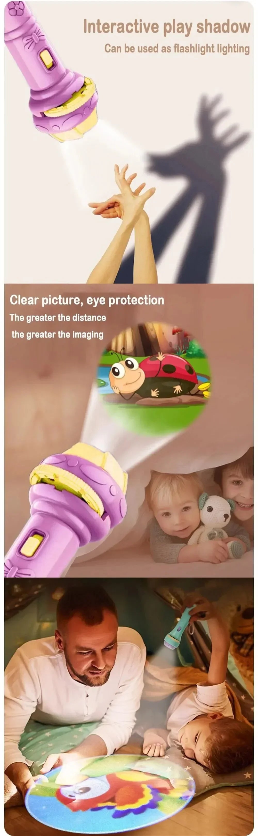 Projector Flashlight for Kids 10 Cards 80 Patterns Bedtime Toys Cartoon Light Educational Toy Gift for Toddler Boys Girls