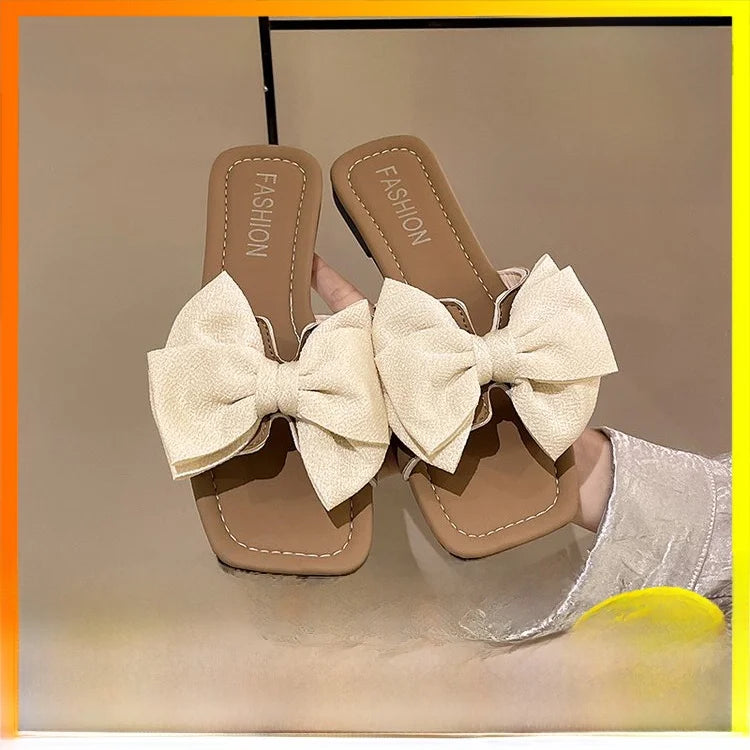 Ele Women's Flat Bot Slippers  Knot Fairy Sle Summer Sandals Faionable Versatile Outdoor Slip-On oes