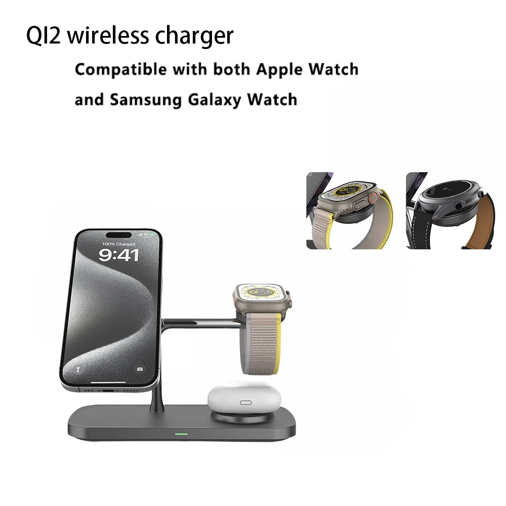 3 in 1 Wireless Charger Stand For iPhone 12/13/14/15/16/17 Fast Charging Station for Apple Watch 10 9 8 7 6 5 4 Airpods 2 3 Pro