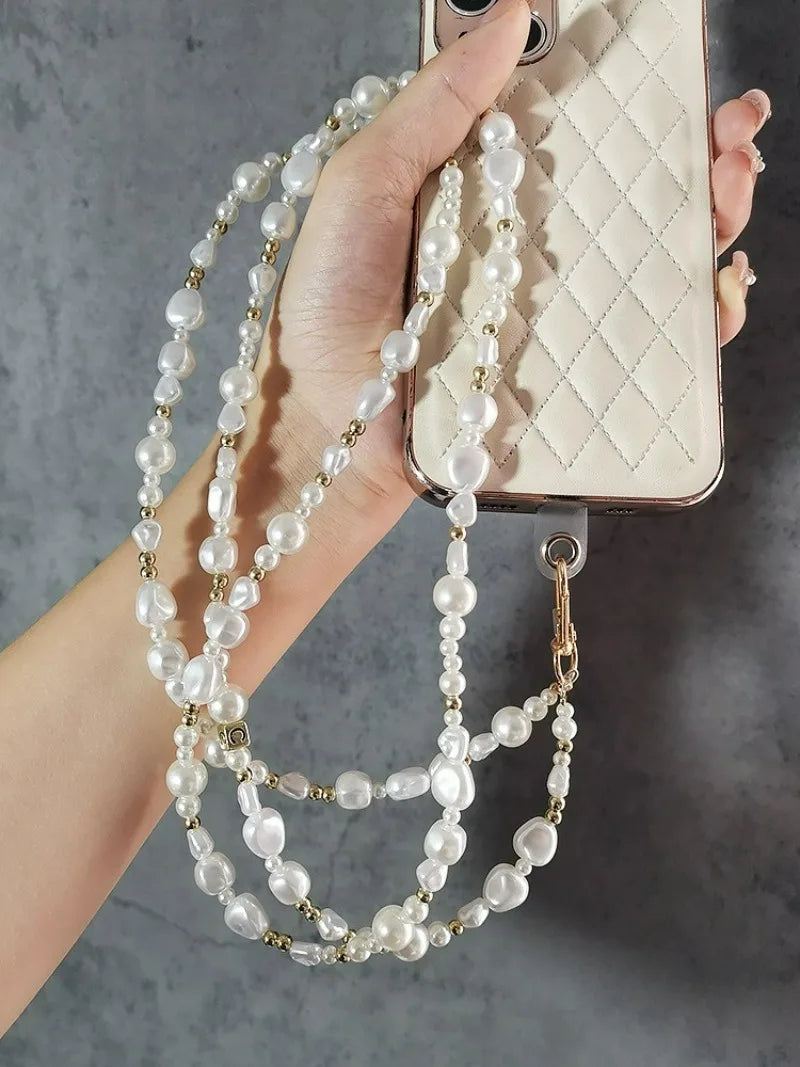 Pearl Crossbody Lanyard Women's Ins Outdoor Travel Mountain Climbing Fashion Back Chain Mobile Phone Lanyard Xiaoxiangfeng