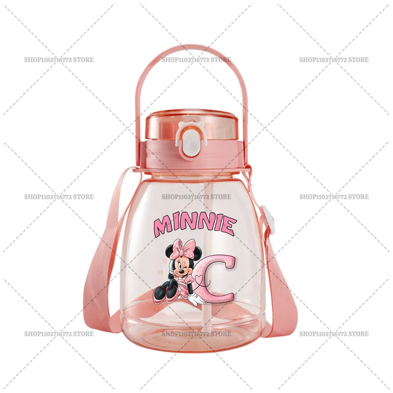 Minnie Mouse Cute Water Bottle with Straw Large Capacity Outdoor Sports Running Jug Letter Anime Plastic Portable Water Cup Gift