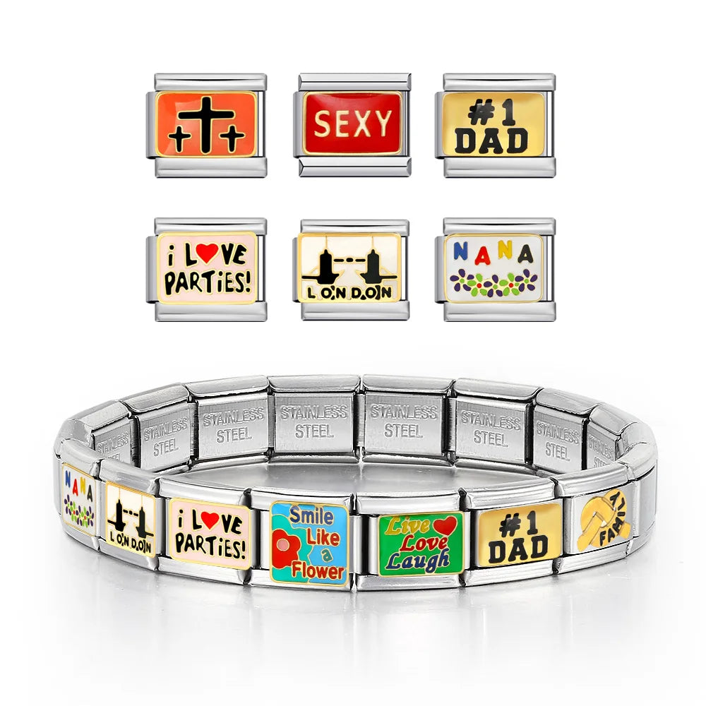 New Personalized English Words 100% DAD NANA LOVE SEXY Italian Charm Link Fit 9mm Stainless Steel Making DIY Bracelet Jewelry