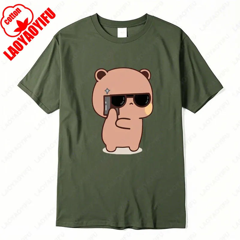 Kawaii Bubu Dudu Couple Shirt Bear Panda Are Spy Love Things Couple Do Tshirt Cute Matching Cotton T-shirt Man Woman Casual Tees