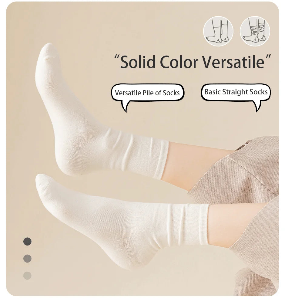 6 Pairs of Women Is Spring Or Summer Solid Colors Simple and Comfortable Mid Tube Socks Khaki Gradient Color