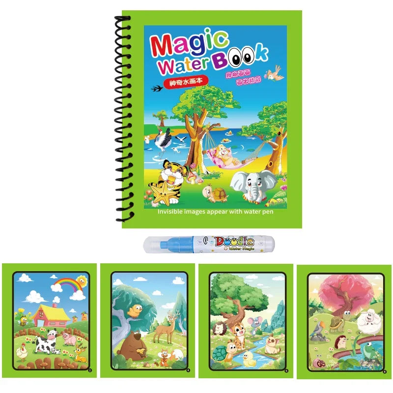 1pc Reusable Kids Magic Water Drawing Books with Pen Repeated Coloring Book Magic Water Drawing Book Sensory Early Education Toy