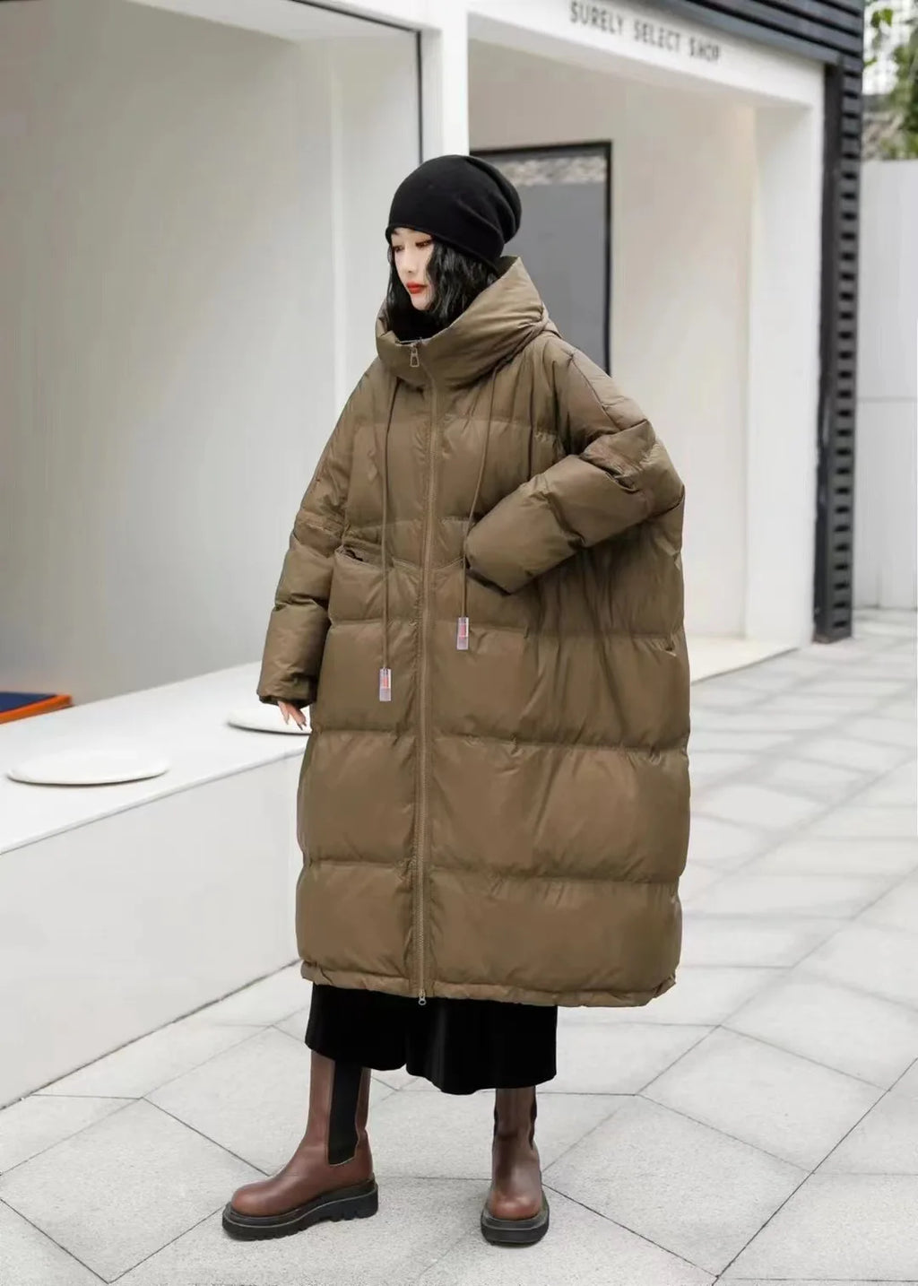 Janveny Women 90% White Duck Down Jacket With Hooded Loose Oversize Long Puffer Coat Autumn Winter Warm Outwear Female Parkas
