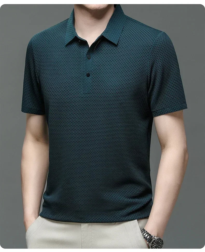 Business Casual Sweat-absorbing Top Brand Clothes Summer New Men's Short Sleeve T-shirt Ice Silk Cool and Breathable POLO Shirt