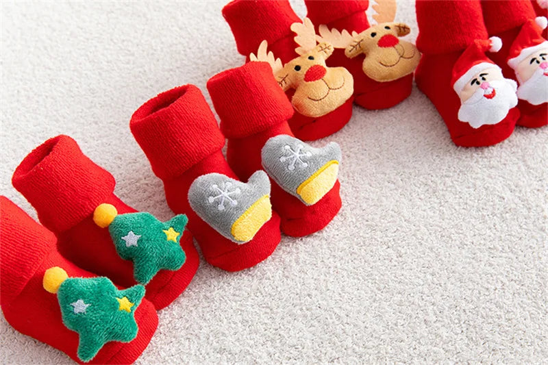 Baby Christmas Socks Newborns Cotton Winter Thickened Short Socks Kids Floor Socks Girls Boys Non-slip Print Toddler Clothing
