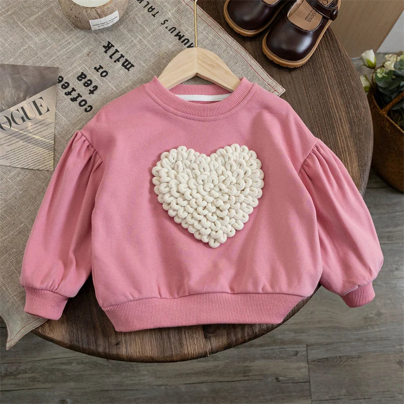 Girls T-shirts 2023 Autumn Winter Sweater for Kids 3D Love Children Sweatshirts Toddler Pullover Long Sleeve Baby Tops Outfits