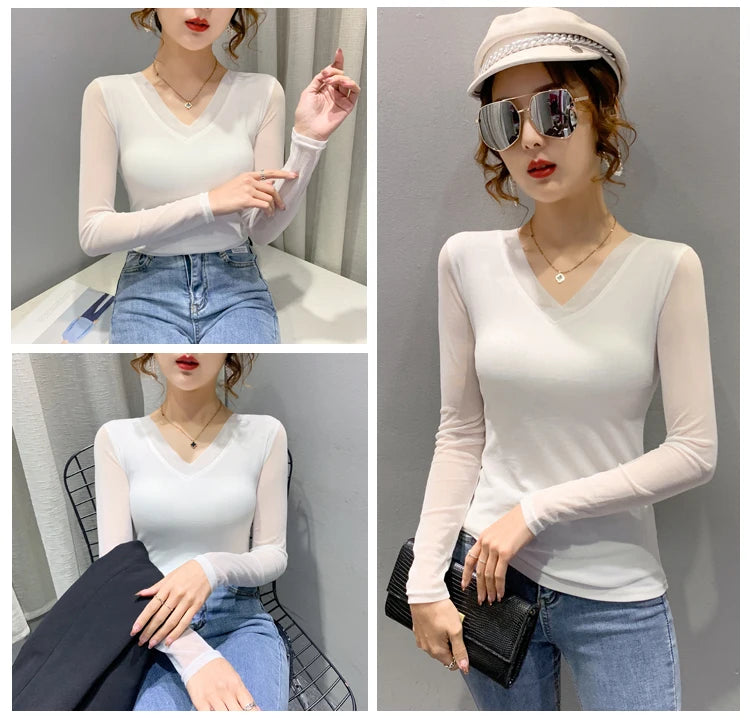 Women's Slim Fit V-Ne T-irt Me Inner Wear Top Spring Autumn Season Faionable Base irt Breathable Wear Resistant