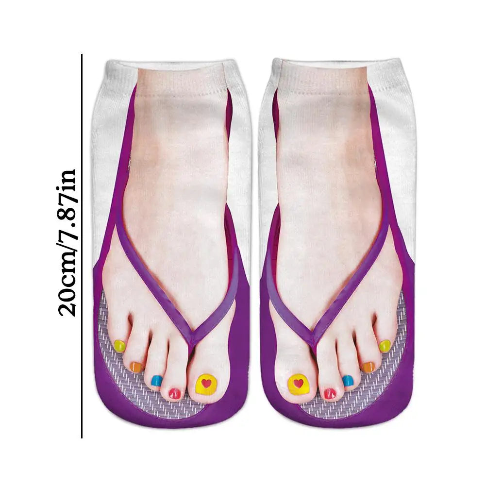 1 Pair 3D Printing Pattern Flip Flop Socks Funny Socks for Women Flip-flop Ankle Socks Low Cut Floor Socks Hosiery Novelty Gifts