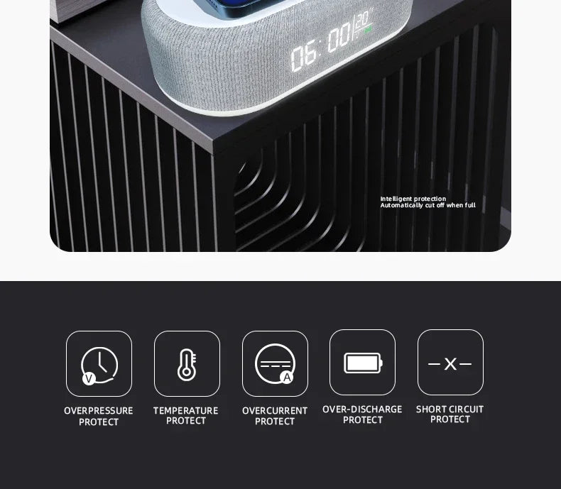 Alarm Clock Wireless Chargers Pad Phone Bedroom Lamp Night Light Desk Thermometer For iPhone 17 16 15 14 13 Fast Charging Dock