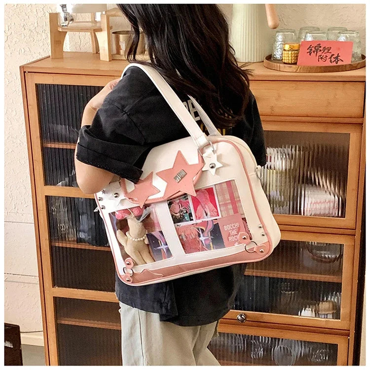 Y2K Trendy Star Ita Bag Lolita Girl Transparent Pocket Fashion Crossbody Bag Women's DIY Display Shoulder Bag Cute Purse Handbag