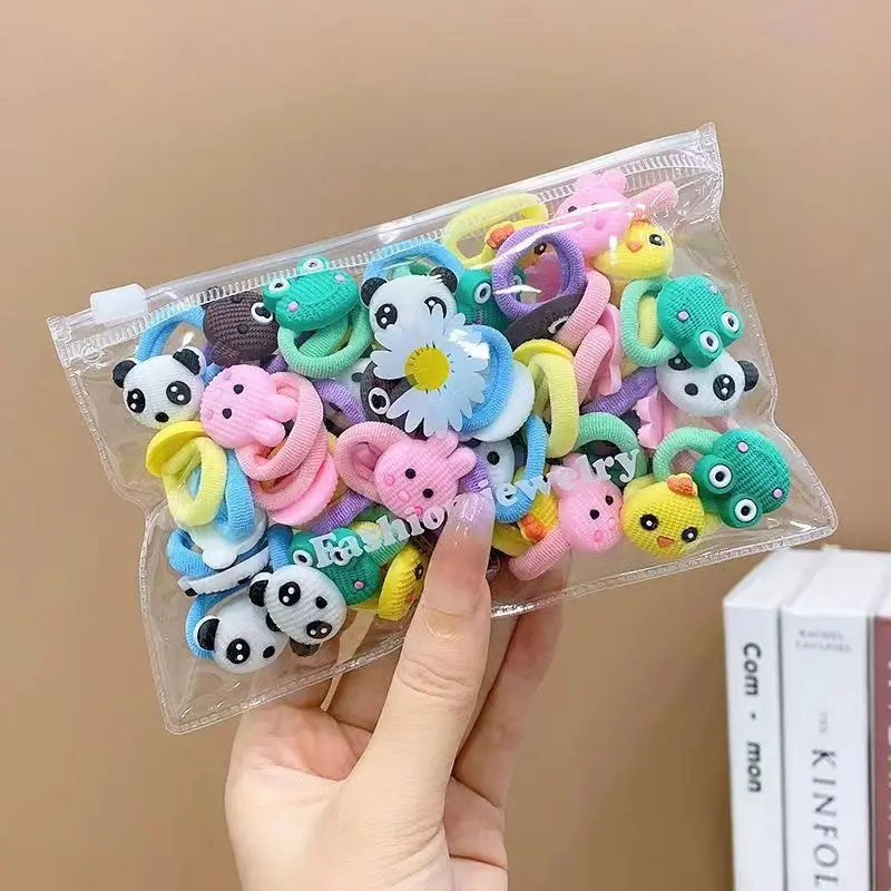 10/20Pcs Cute Cartoon Elastic Hair Bands for Girls – Soft, No-Damage Mini Scrunchies, Kids Hair Ties Accessories