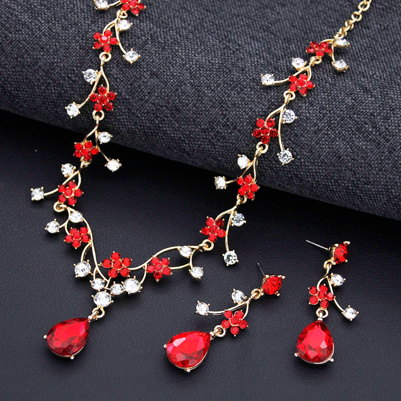 Purple Tiara Flower Bridal Jewelry Sets for Women 3Pcs Tiaras and Necklace Earrings set Wedding Crown Brides Costume Accessories