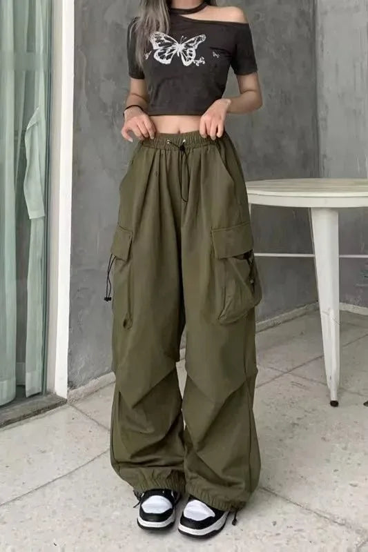 American retro tooling slacks female drape straight beam foot trousers summertime joker loose ins wide-legged pants