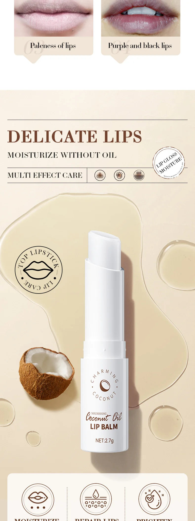 Coconut Lip Balm - Lasting Nourishment and Moisture for Men and Women - Daily Care Lip Balm